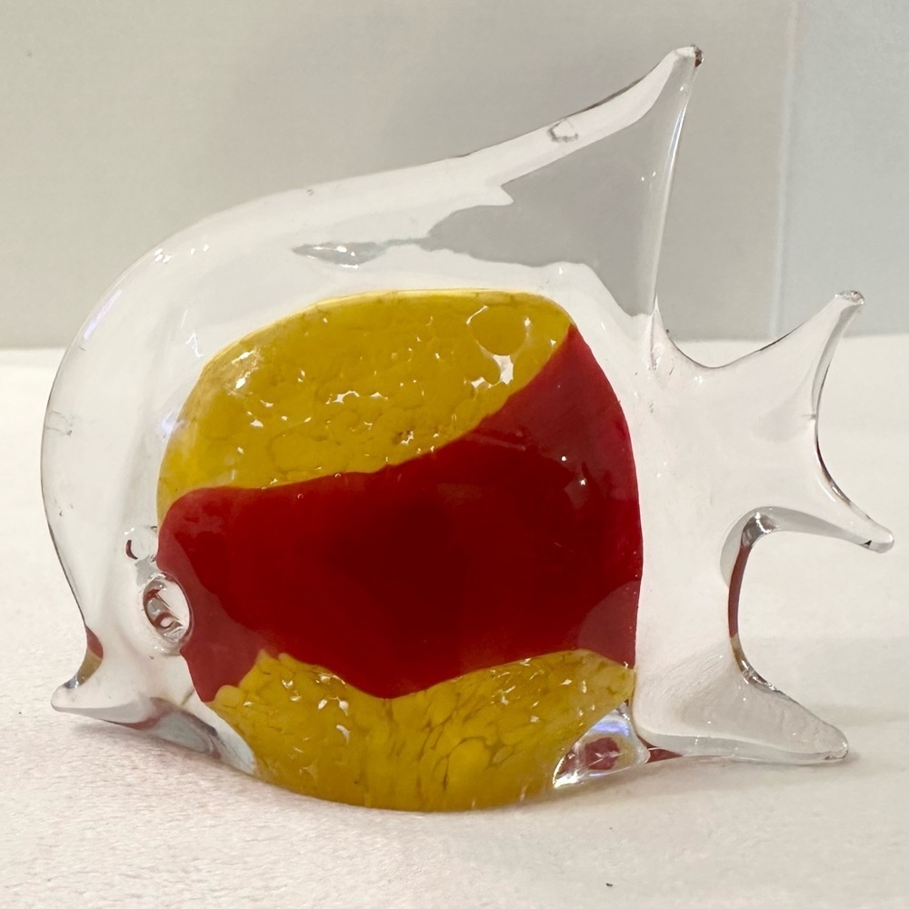 VINTAGE ASCO Art Glass Hand Made FISH Red Yellow Paperweight Taiwan 70’s